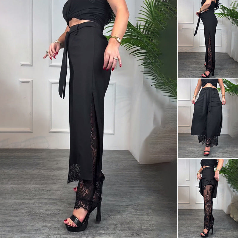 💋🎉Meet Goddess Day 55% OFF🌹 Women's Sexy Lace Lined Wide Leg Pants - Elegant Lace, Stylish Cut, Show Off Your Charming Curves!