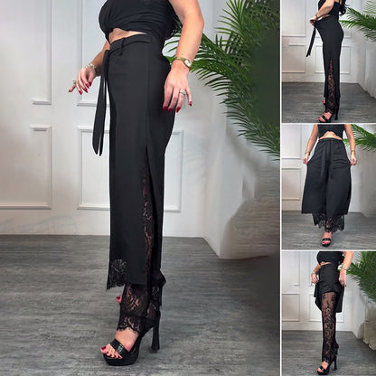💋🎉Meet Goddess Day 55% OFF🌹 Women's Sexy Lace Lined Wide Leg Pants - Elegant Lace, Stylish Cut, Show Off Your Charming Curves!