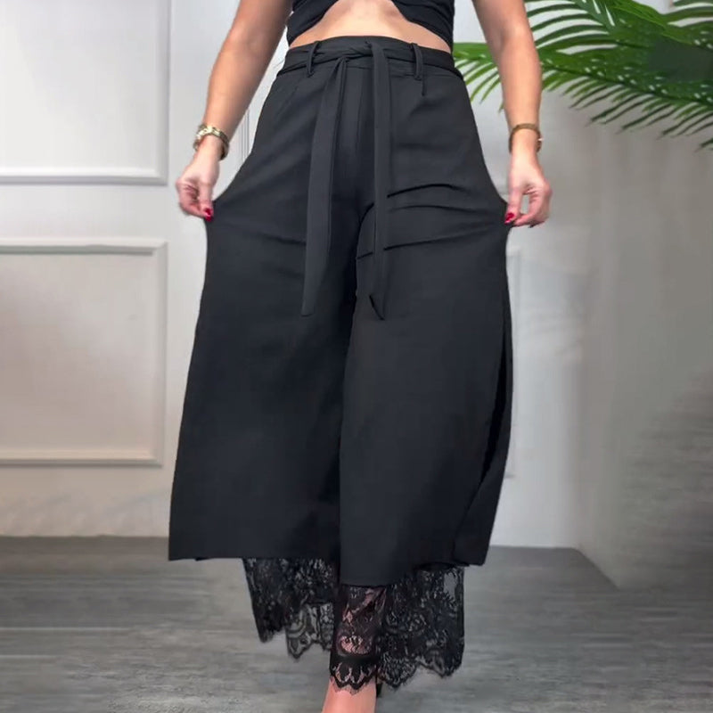 💋🎉Meet Goddess Day 55% OFF🌹 Women's Sexy Lace Lined Wide Leg Pants - Elegant Lace, Stylish Cut, Show Off Your Charming Curves!