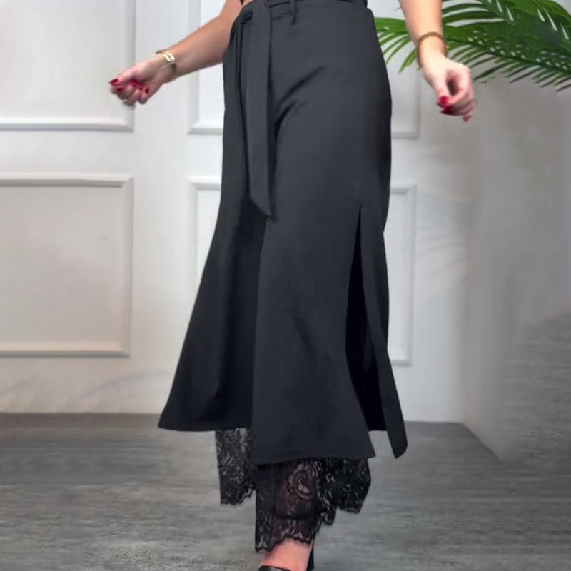 💋🎉Meet Goddess Day 55% OFF🌹 Women's Sexy Lace Lined Wide Leg Pants - Elegant Lace, Stylish Cut, Show Off Your Charming Curves!