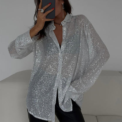 🌟✨Shimmering Sequin Shirt Collection👔 Six Colors Available, Make You the Party Spotlight in Every Piece!