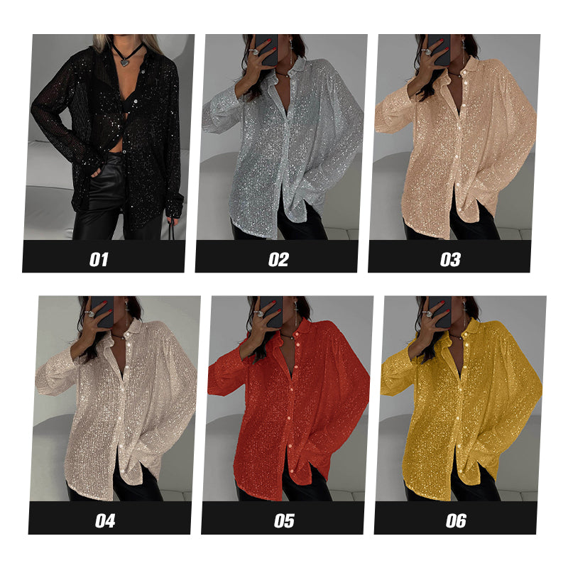 🌟✨Shimmering Sequin Shirt Collection👔 Six Colors Available, Make You the Party Spotlight in Every Piece!