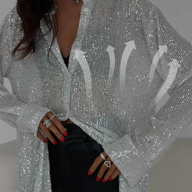 🌟✨Shimmering Sequin Shirt Collection👔 Six Colors Available, Make You the Party Spotlight in Every Piece!