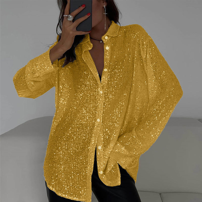 🌟✨Shimmering Sequin Shirt Collection👔 Six Colors Available, Make You the Party Spotlight in Every Piece!