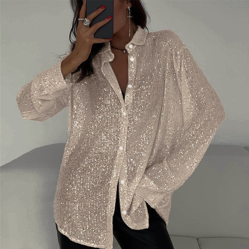 🌟✨Shimmering Sequin Shirt Collection👔 Six Colors Available, Make You the Party Spotlight in Every Piece!