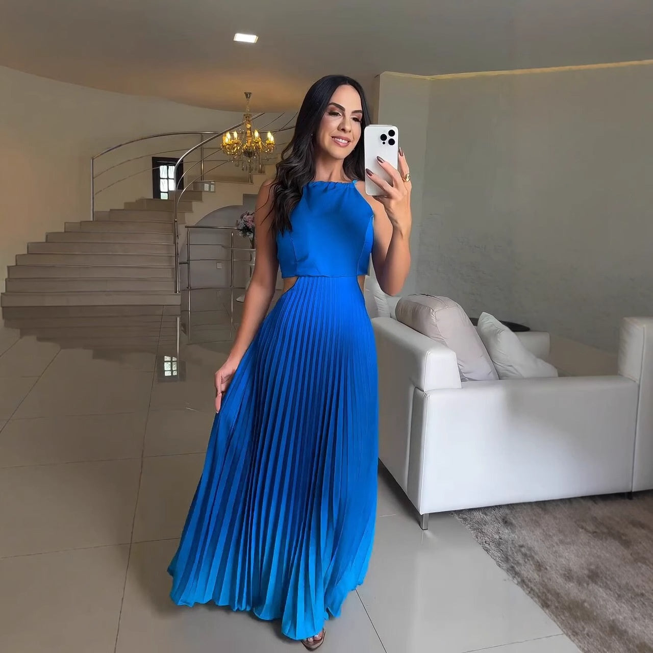 🌈Women's Halter Pleated Gradient Color Dress💞