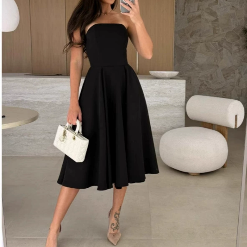 🌸Spring New Arrivals💃Elegant Solid Color Strapless Midi Dress