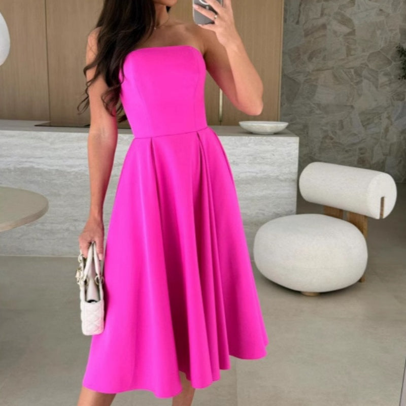 🌸Spring New Arrivals💃Elegant Solid Color Strapless Midi Dress
