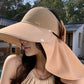 🌞Summer Sun Protection Essentials 👒Large-brim Hollow Sunscreen Hat with Removable Neck Shawl