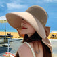 🌞Summer Sun Protection Essentials 👒Large-brim Hollow Sunscreen Hat with Removable Neck Shawl