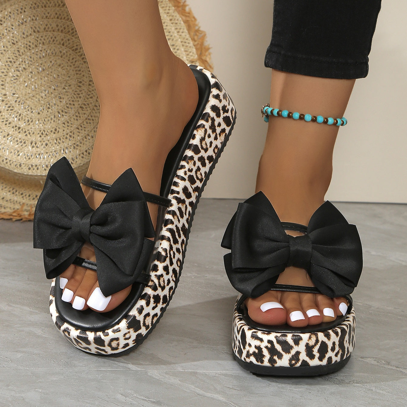 🎀2025 Summer special offer: 50% off slip-on shoes with leopard print, bow and thick sole