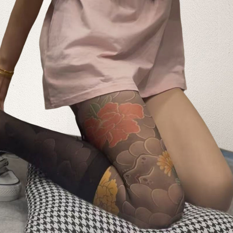 🔥2025 Hot Sale🔥Unisex High Waist Flower Tattoo Stockings
