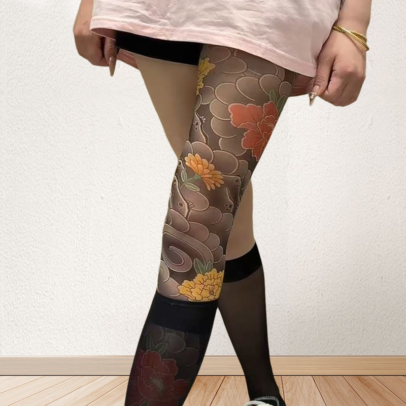 🔥2025 Hot Sale🔥Unisex High Waist Flower Tattoo Stockings