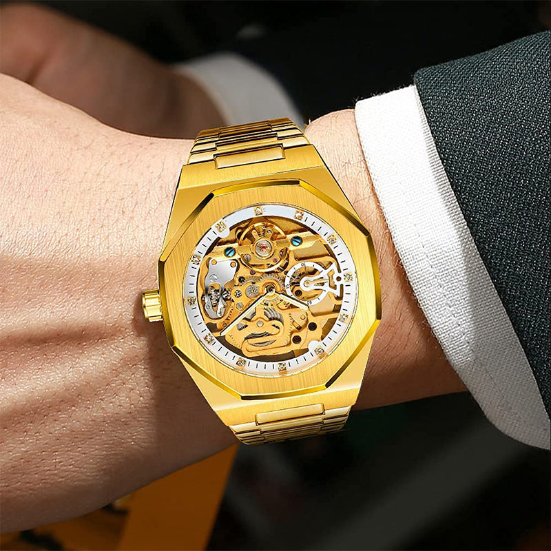 Men's Classic Business Rhinestone Decorated Analog Mechanical Watch