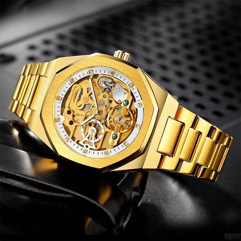 Men's Classic Business Rhinestone Decorated Analog Mechanical Watch