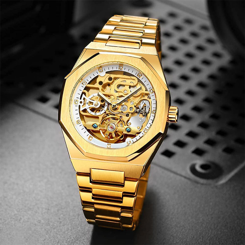 Men's Classic Business Rhinestone Decorated Analog Mechanical Watch