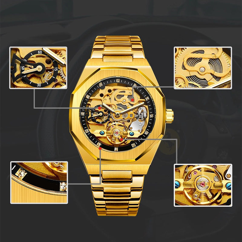 Men's Classic Business Rhinestone Decorated Analog Mechanical Watch