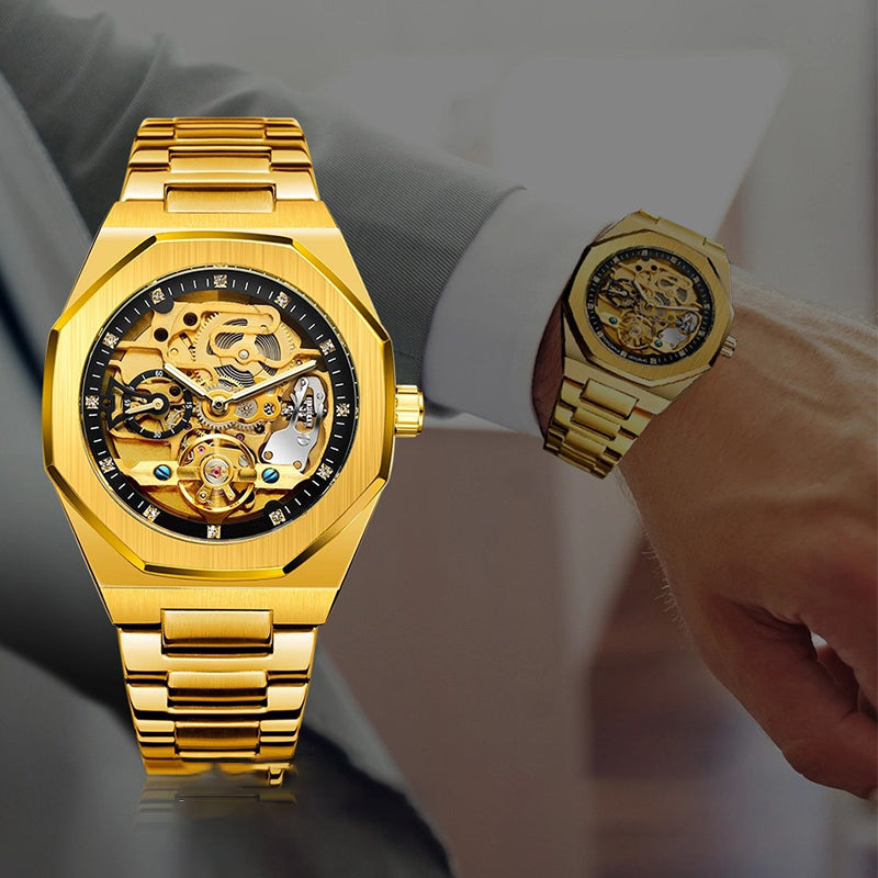 Men's Classic Business Rhinestone Decorated Analog Mechanical Watch