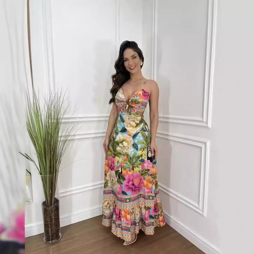 👗🌴Women's Halter Sleeveless Backless Sexy Beach Dress🩱Tropical Style, Perfect for Vacations, Show Off Your Curves!