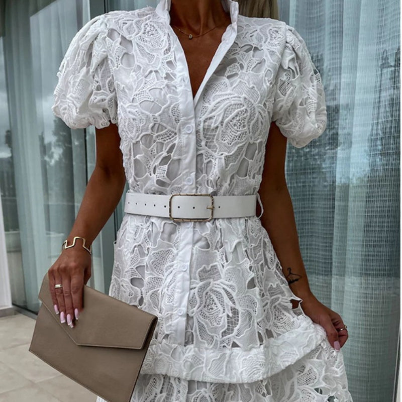 🌸👗Goddess Day Special Offer🎉 40% OFF! Women's Retro Short Sleeve Hollow Out Lace Dress - Elegant Lace, Vintage Charm, Show Your Unique Appeal!