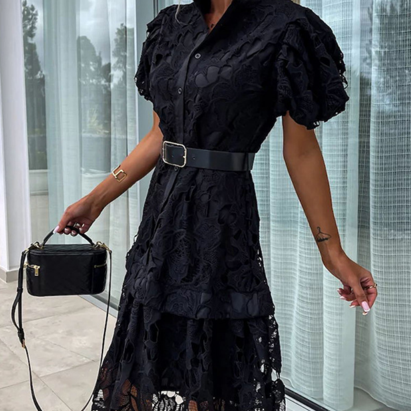 🌸👗Goddess Day Special Offer🎉 40% OFF! Women's Retro Short Sleeve Hollow Out Lace Dress - Elegant Lace, Vintage Charm, Show Your Unique Appeal!
