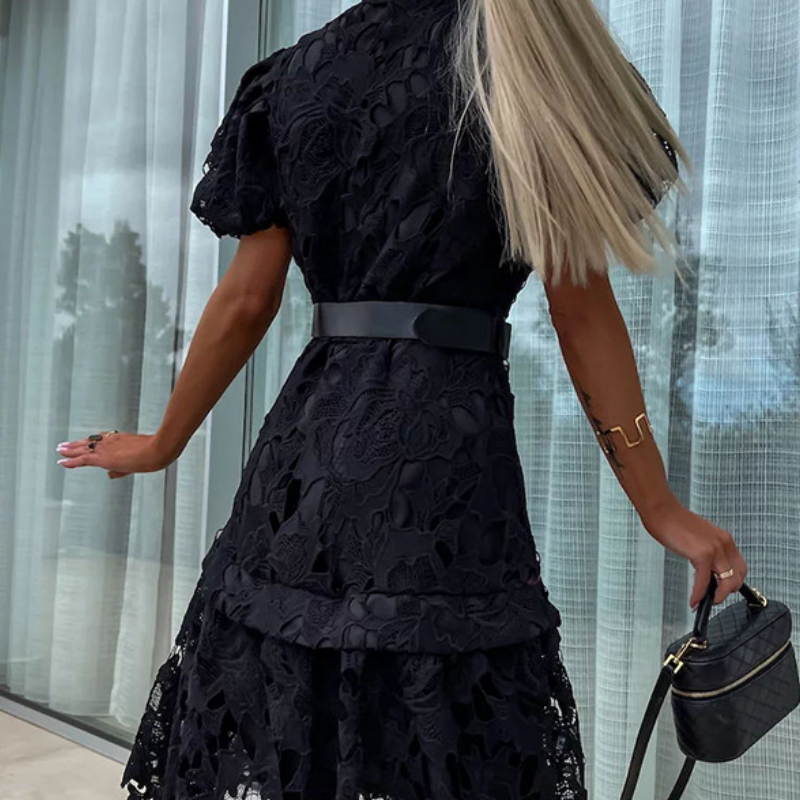 🌸👗Goddess Day Special Offer🎉 40% OFF! Women's Retro Short Sleeve Hollow Out Lace Dress - Elegant Lace, Vintage Charm, Show Your Unique Appeal!