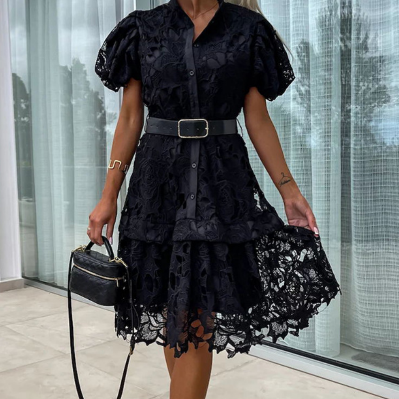 🌸👗Goddess Day Special Offer🎉 40% OFF! Women's Retro Short Sleeve Hollow Out Lace Dress - Elegant Lace, Vintage Charm, Show Your Unique Appeal!