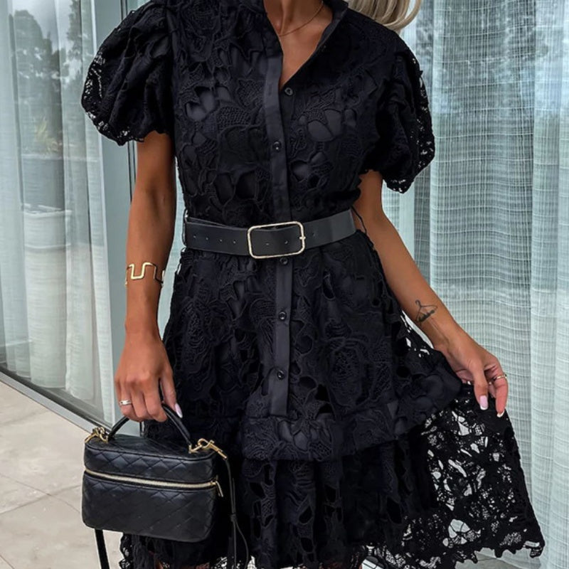 🌸👗Goddess Day Special Offer🎉 40% OFF! Women's Retro Short Sleeve Hollow Out Lace Dress - Elegant Lace, Vintage Charm, Show Your Unique Appeal!