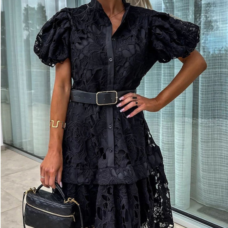 🌸👗Goddess Day Special Offer🎉 40% OFF! Women's Retro Short Sleeve Hollow Out Lace Dress - Elegant Lace, Vintage Charm, Show Your Unique Appeal!