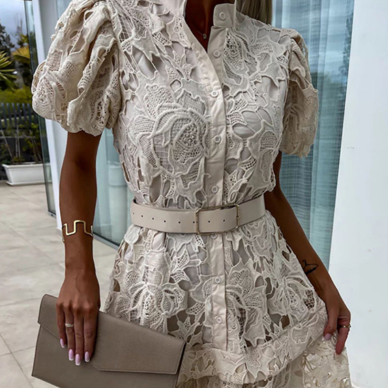 🌸👗Goddess Day Special Offer🎉 40% OFF! Women's Retro Short Sleeve Hollow Out Lace Dress - Elegant Lace, Vintage Charm, Show Your Unique Appeal!