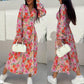 🌺Summer New Arrivals🌷Fashion V-Neck Button Long Sleeve Floral Waist Dresses