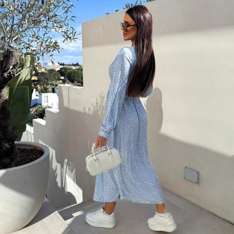 🌺Summer New Arrivals🌷Fashion V-Neck Button Long Sleeve Floral Waist Dresses