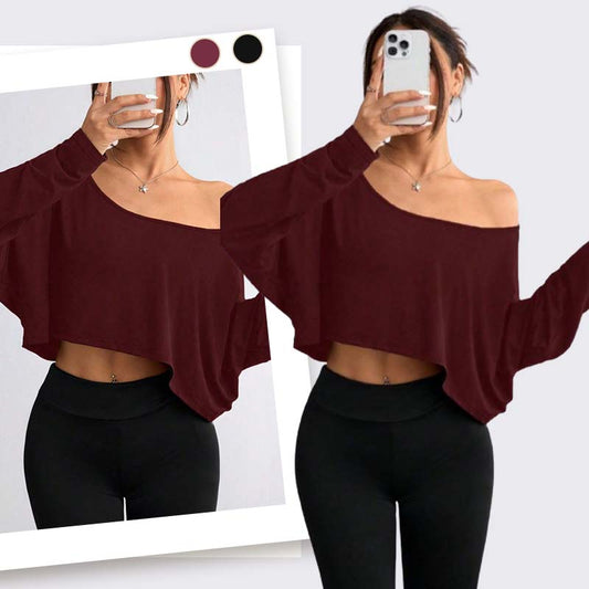 👚🌟️Limited Time 40% OFF🌀 Women's Long Sleeve Oversized Loose Off The Shoulder Crop Tops - Stylish Comfort, Free Spirit, Show Your Unique Charm!
