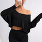 👚🌟️Limited Time 40% OFF🌀 Women's Long Sleeve Oversized Loose Off The Shoulder Crop Tops - Stylish Comfort, Free Spirit, Show Your Unique Charm!
