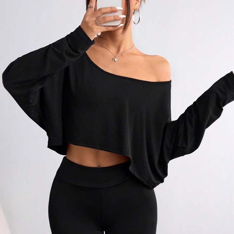 👚🌟️Limited Time 40% OFF🌀 Women's Long Sleeve Oversized Loose Off The Shoulder Crop Tops - Stylish Comfort, Free Spirit, Show Your Unique Charm!