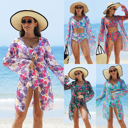🏖️Summer Specials🌴 Women's Fashion Multicolor Printed Bikini Swimsuit (3 Piece Set)