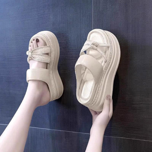 🌺Fashion Height Increase👡Women's Rhinestone Thick Platform Slip-On Sandals