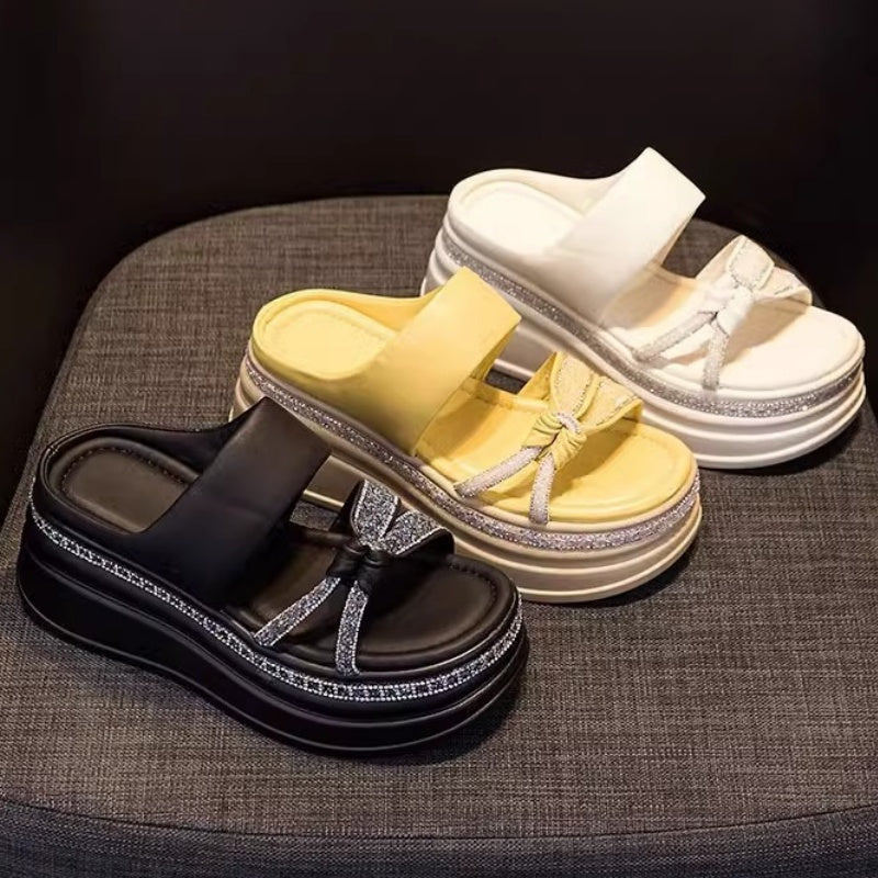 🌺Fashion Height Increase👡Women's Rhinestone Thick Platform Slip-On Sandals