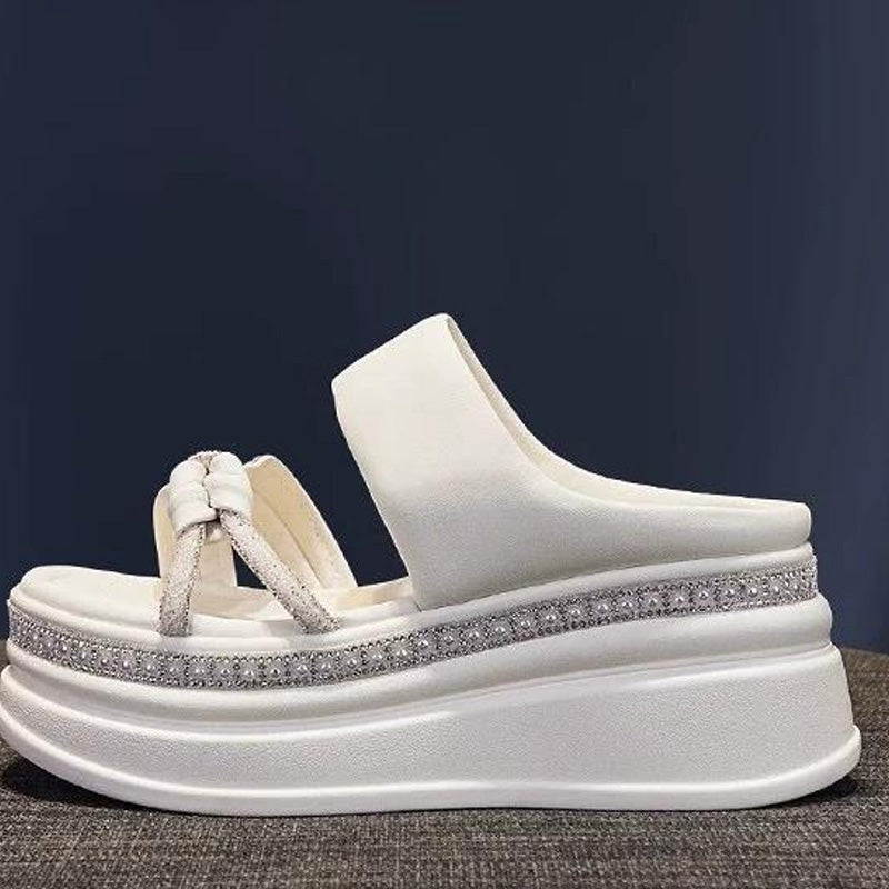 🌺Fashion Height Increase👡Women's Rhinestone Thick Platform Slip-On Sandals