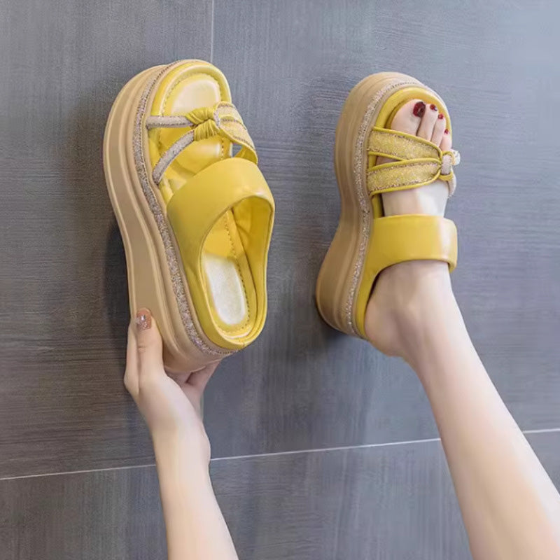 🌺Fashion Height Increase👡Women's Rhinestone Thick Platform Slip-On Sandals