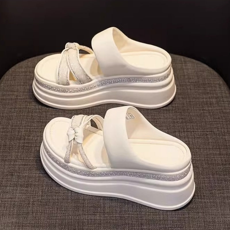🌺Fashion Height Increase👡Women's Rhinestone Thick Platform Slip-On Sandals