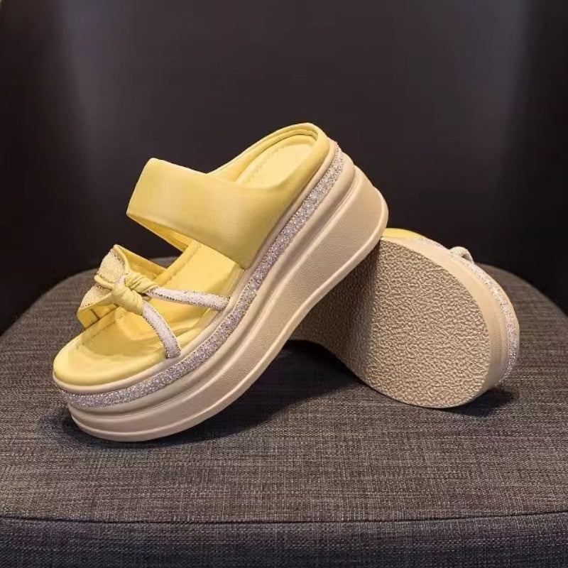 🌺Fashion Height Increase👡Women's Rhinestone Thick Platform Slip-On Sandals