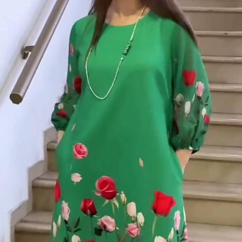 🎉🛍️Spring Specials💐Women's Elegant Floral Round Neck Dress