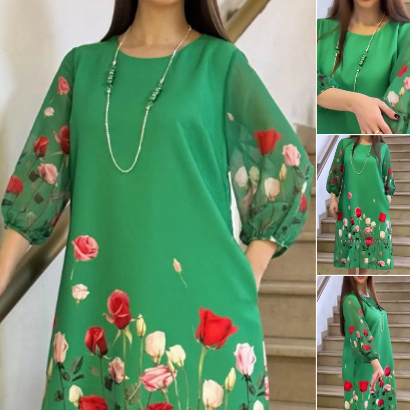 🎉🛍️Spring Specials💐Women's Elegant Floral Round Neck Dress