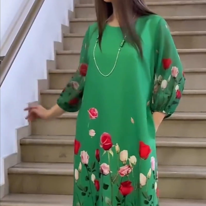 🎉🛍️Spring Specials💐Women's Elegant Floral Round Neck Dress