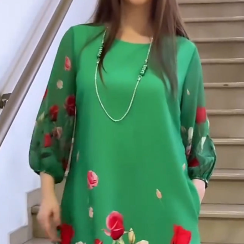 🎉🛍️Spring Specials💐Women's Elegant Floral Round Neck Dress