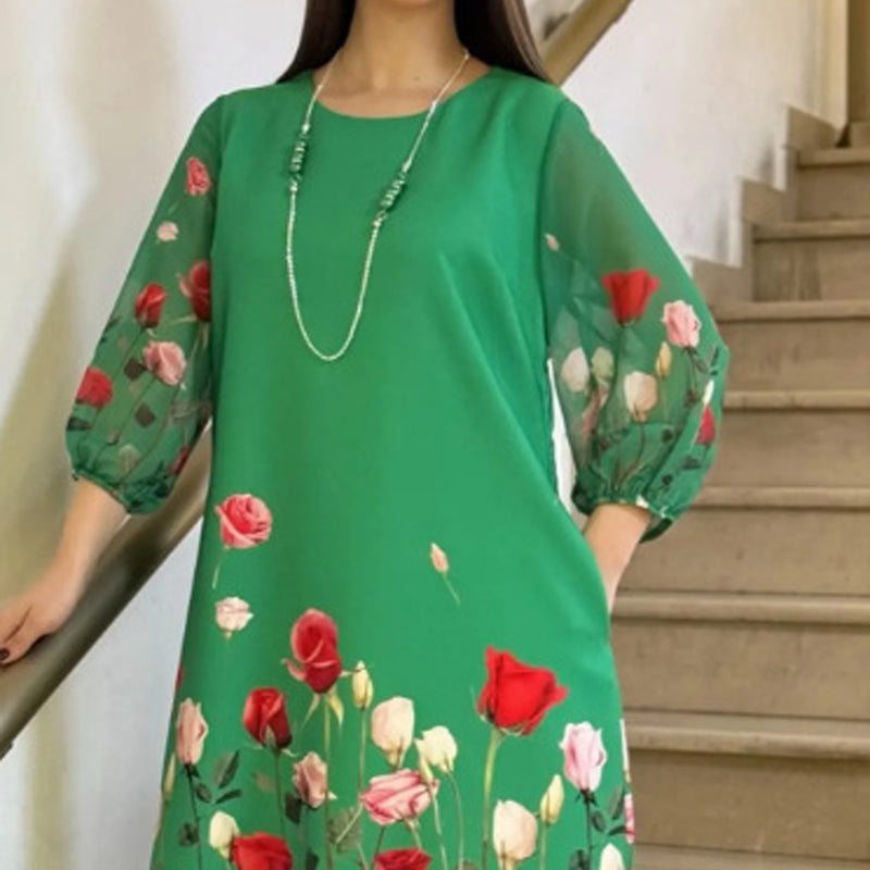 🎉🛍️Spring Specials💐Women's Elegant Floral Round Neck Dress