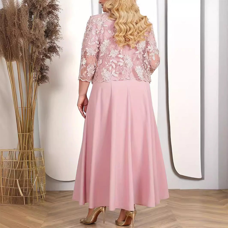 🛍️Time-limited Special👗Women's Solid Color Dress with Lace Embroidered Jacket Set