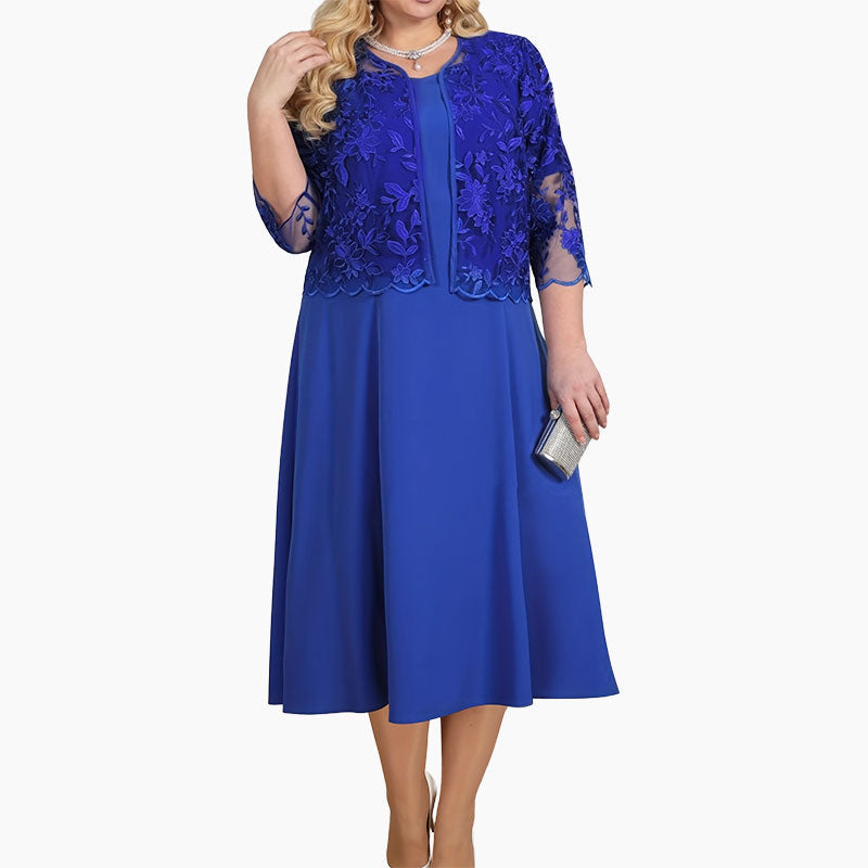 🛍️Time-limited Special👗Women's Solid Color Dress with Lace Embroidered Jacket Set