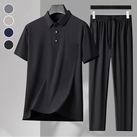 🎉❄️Father's Day 50% OFF Super Cool and Breathable👔Men's Ice Silk Stretch Shirt 2 Piece Set